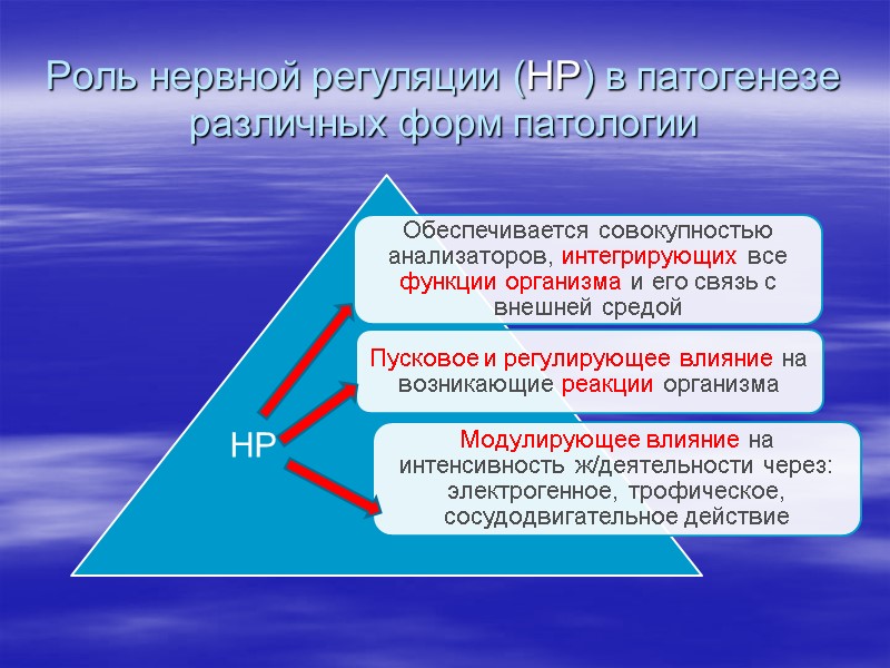 Роль нервной регуляции (НР) в патогенезе различных форм патологии НР